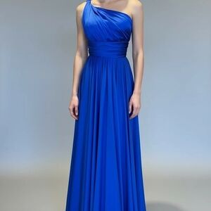 Designer Empire Waist Chiffon One-Shoulder Blue Dress